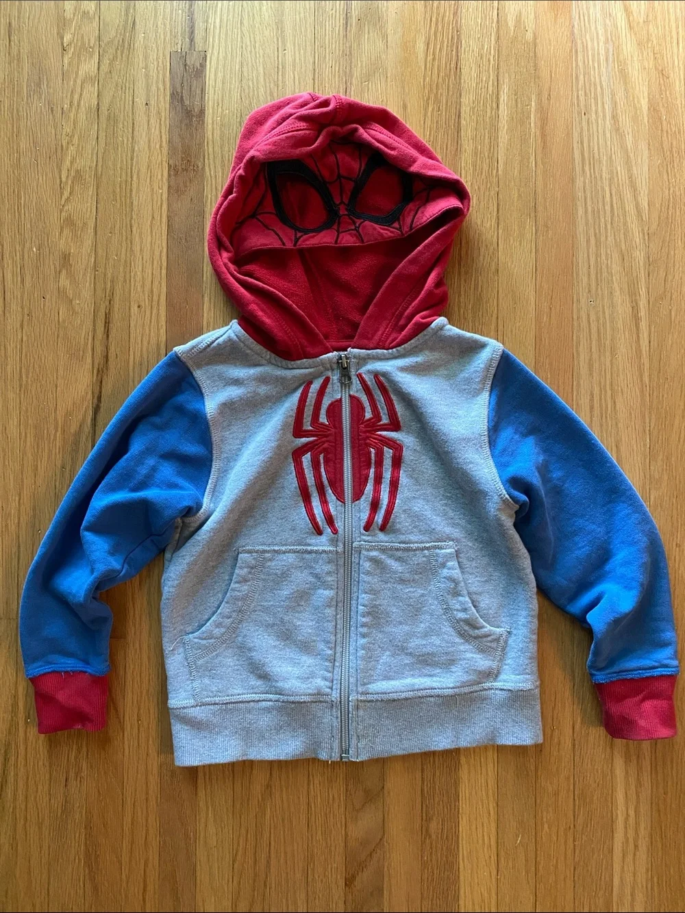 Hanna Andersson Spider Zip Hoodie in Red, Blue & Gray